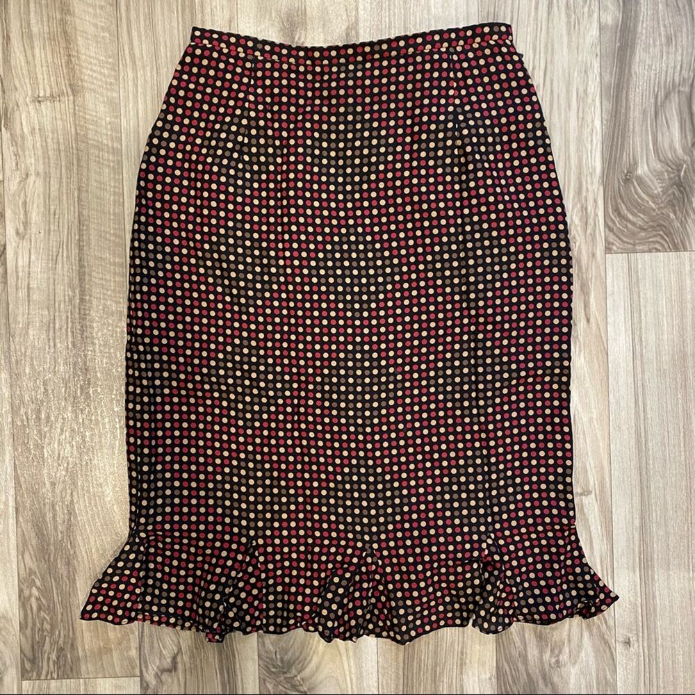 Talbots 4 100% Silk Polka Dot Print Flutter Hem Skirt